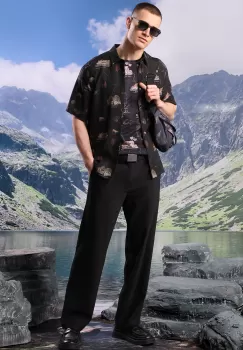 Medicine camasa din amestec de in barbati, culoarea negru, cu guler clasic, relaxed imagine