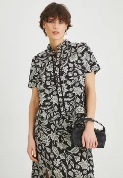 Medicine camasa din amestec de in culoarea negru, cu guler clasic, relaxed imagine