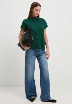 Medicine camasa din amestec de in culoarea verde, cu guler clasic, relaxed imagine