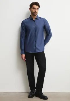 Medicine camasa din bumbac culoarea albastru marin, cu guler clasic, slim imagine