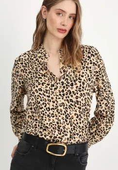 Medicine camasa femei, culoarea bej, cu guler clasic, relaxed imagine