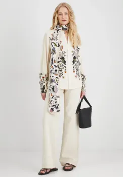 Medicine camasa femei, culoarea bej, cu guler clasic, relaxed imagine