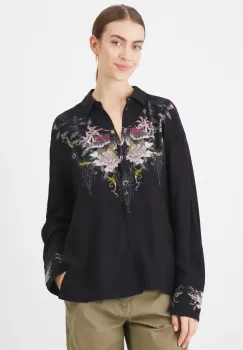 Medicine camasa femei, culoarea negru, cu guler clasic, relaxed imagine