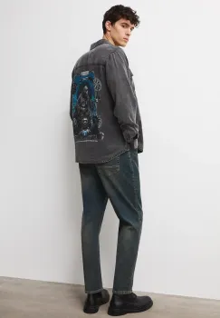 Medicine camasa jeans culoarea gri, cu guler clasic, relaxed imagine