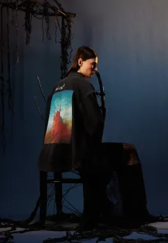 Medicine camasa jeans culoarea negru, cu guler clasic, relaxed imagine