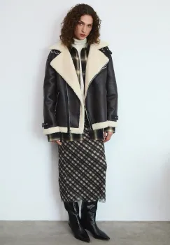 Medicine geaca biker culoarea maro, de tranzitie, oversize imagine