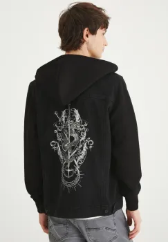 Medicine geaca de blugi din bumbac barbati, culoarea negru, de tranzitie imagine