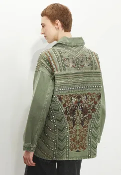 Medicine geaca de blugi din bumbac culoarea verde, de tranzitie imagine