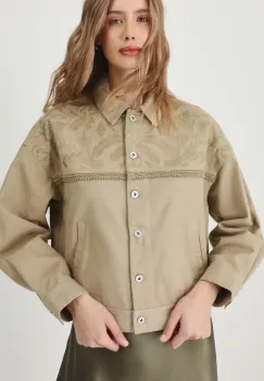 Medicine geaca de blugi din bumbac culoarea verde, de tranzitie, oversize imagine