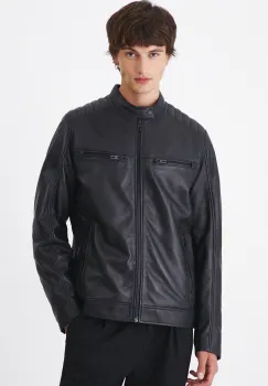 Medicine geaca de piele barbati, culoarea negru, de tranzitie imagine