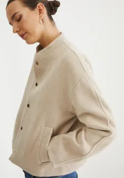Medicine geaca din amestec de lana femei, culoarea bej, de tranzitie, oversize imagine