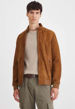 Medicine geaca din piele intoarsa barbati, culoarea maro, de tranzitie imagine