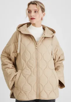 Medicine geaca femei, culoarea bej, de tranzitie, oversize imagine