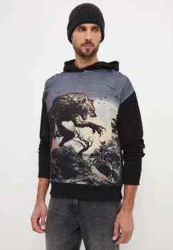 Medicine hanorac de bumbac culoarea negru, cu gluga, modelator imagine