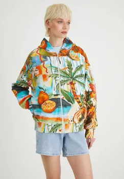 Medicine hanorac din bumbac gluga multicolora pentru femei cu model imagine