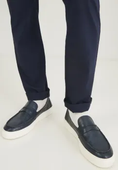 Medicine mocasini de piele barbati, culoarea albastru marin imagine