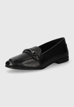 Medicine mocasini de piele femei, culoarea negru, cu toc plat imagine