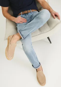 Medicine mocasini din piele intoarsa barbati, culoarea bej imagine