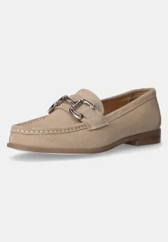 Medicine mocasini din piele intoarsa femei, culoarea bej, cu toc plat imagine