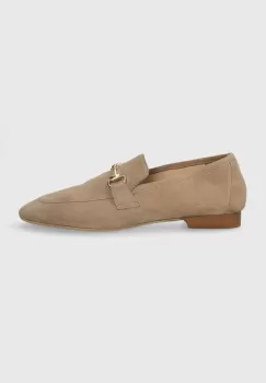 Medicine mocasini din piele intoarsa femei, culoarea bej, cu toc plat imagine