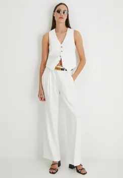 Medicine pantaloni culoarea alb, lat, high waist imagine