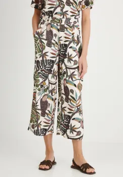 Medicine pantaloni culoarea bej, lat, high waist imagine