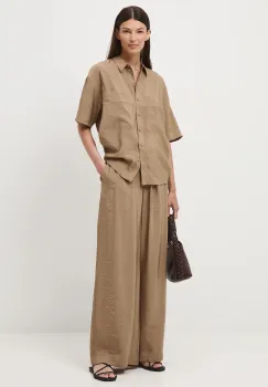 Medicine pantaloni culoarea bej, lat, medium waist imagine