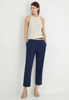 Medicine pantaloni culoarea bleumarin, fason chinos, medium waist imagine