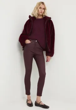 Medicine pantaloni culoarea bordo, mulata, medium waist imagine