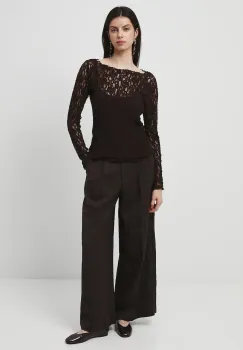 Medicine pantaloni culoarea maro, lat, high waist imagine