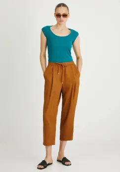 Medicine pantaloni culoarea maro, lat, medium waist imagine