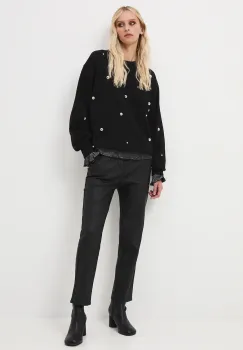 Medicine pantaloni culoarea negru, fason chinos, medium waist imagine