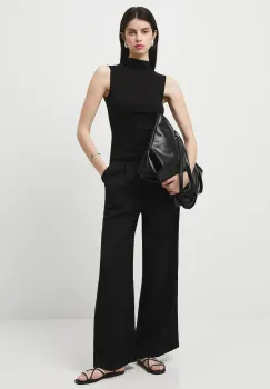 Medicine pantaloni culoarea negru, lat, high waist imagine