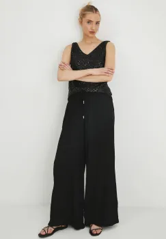 Medicine pantaloni culoarea negru, lat, medium waist imagine
