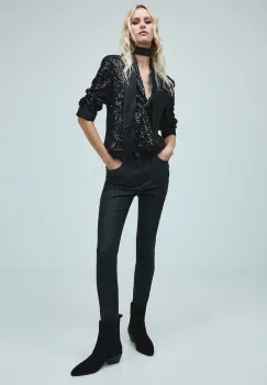 Medicine pantaloni culoarea negru, mulata, medium waist imagine
