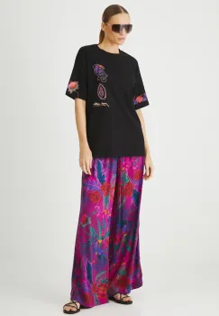 Medicine pantaloni culoarea roz, lat, medium waist imagine