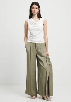 Medicine pantaloni culoarea verde, lat, high waist imagine