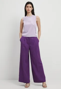 Medicine pantaloni culoarea violet, lat, high waist imagine