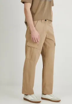 Medicine pantaloni de bumbac barbati, culoarea bej, drept imagine