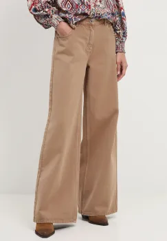 Medicine pantaloni de bumbac culoarea maro, lat, medium waist imagine