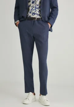 Medicine pantaloni din amestec de in barbati, culoarea albastru marin, mulata imagine