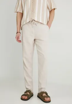 Medicine pantaloni din amestec de in barbati, culoarea bej, drept imagine