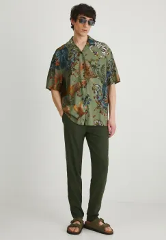 Medicine pantaloni din amestec de in barbati, culoarea verde, drept imagine