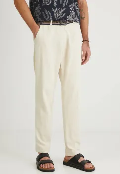 Medicine pantaloni din amestec de in culoarea bej, drept imagine