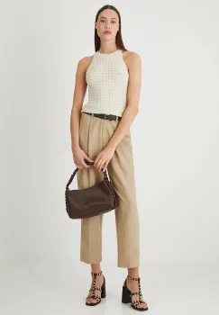 Medicine pantaloni din amestec de in culoarea bej, fason chinos, medium waist imagine