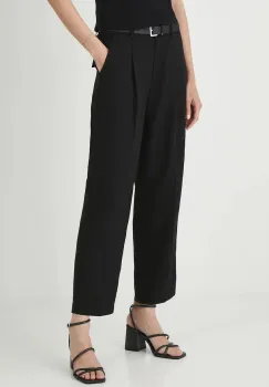 Medicine pantaloni din amestec de in culoarea negru, fason chinos, medium waist imagine