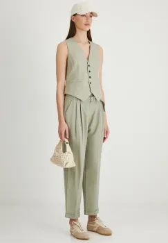Medicine pantaloni din amestec de in culoarea verde, drept, high waist imagine