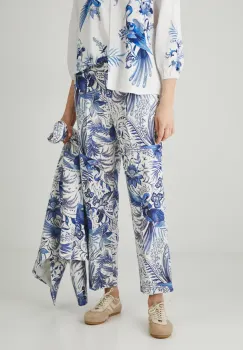 Medicine pantaloni din amestec de in femei, culoarea alb, drept, medium waist imagine