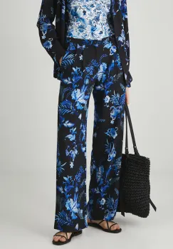 Medicine pantaloni din amestec de in femei, culoarea negru, lat, medium waist imagine