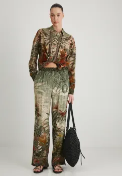 Medicine pantaloni din amestec de in lat, medium waist imagine